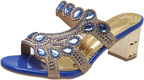 Gemma Jeweled Block-Heel Slides