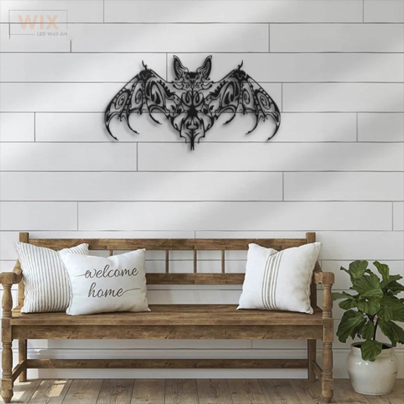 Floral Bat, Metal Wall Signs With RGB Led Light