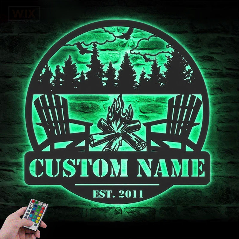 Camping & Hiking LED Metal Sign - Wix Decor