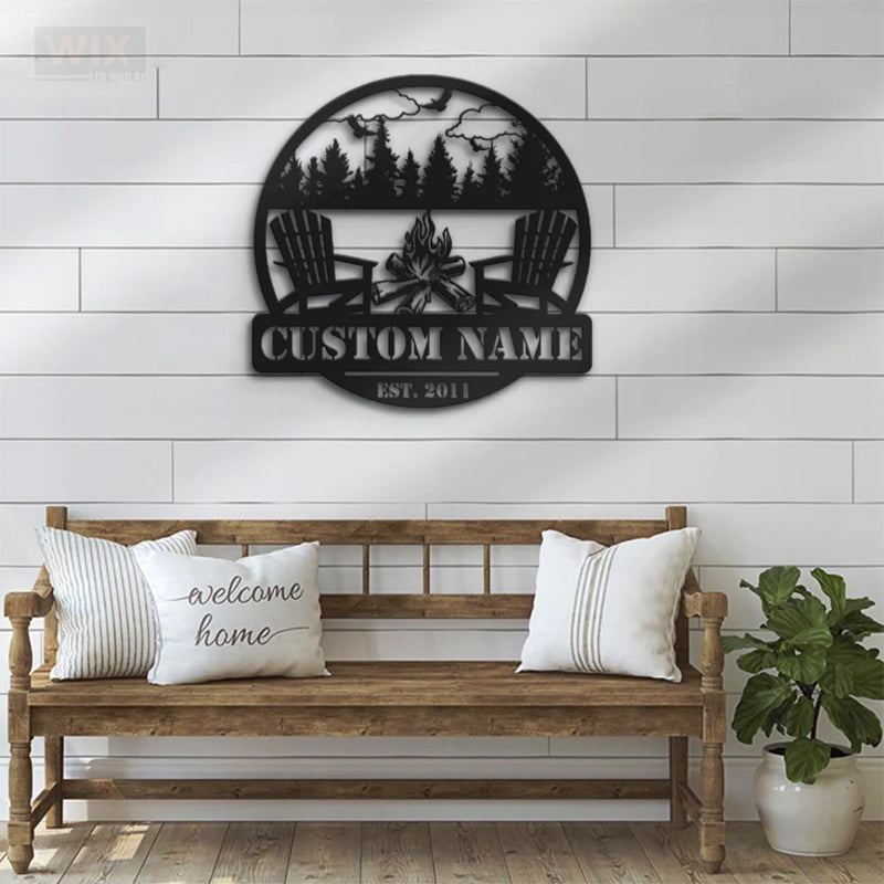 Camping & Hiking LED Metal Sign - Wix Decor