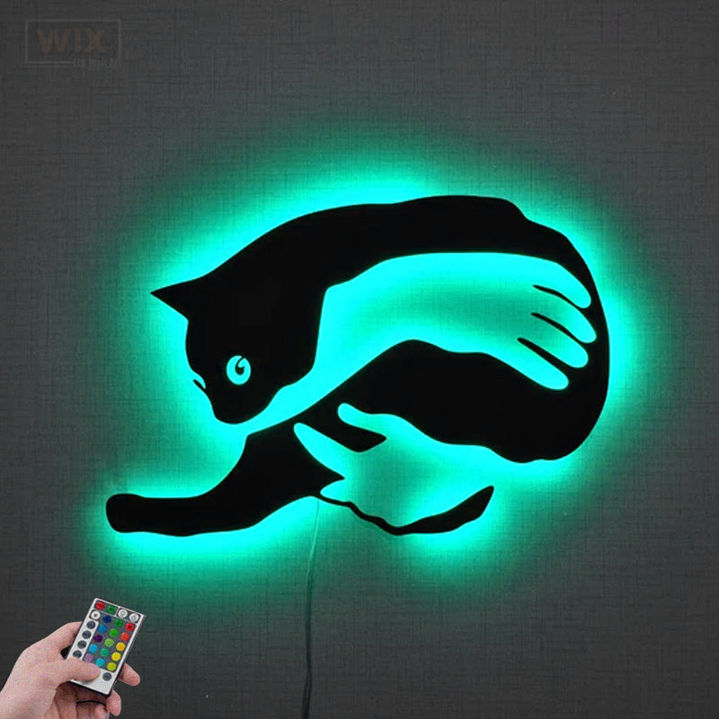 Cat Led Metal Sign