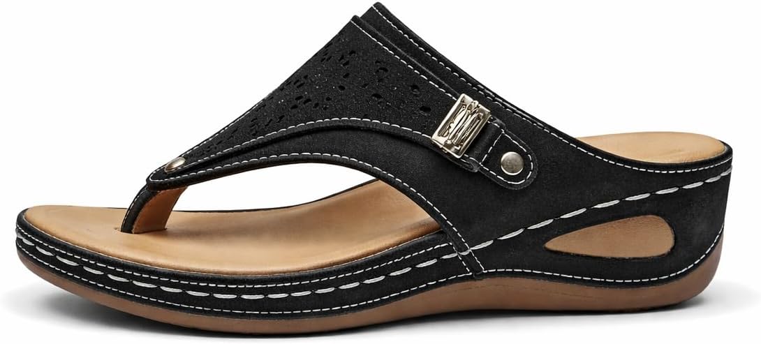 Buckle-Accent Thong Wedge Sandals — view 28