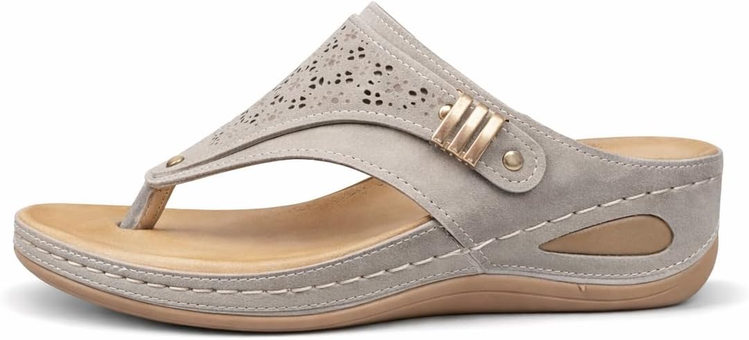 Buckle-Accent Thong Wedge Sandals — view 40
