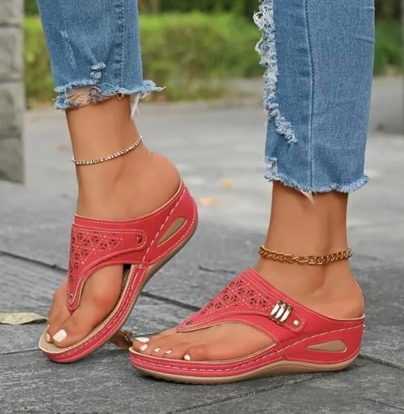 Buckle-Accent Thong Wedge Sandals — view 20