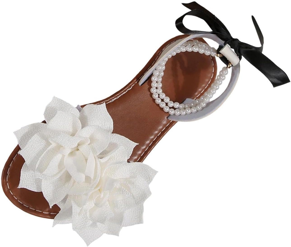 Floral Pearl-Accent Flat Sandals — view 38