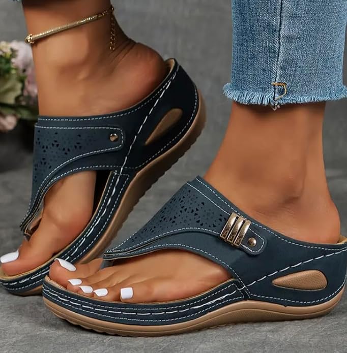 Buckle-Accent Thong Wedge Sandals — view 37