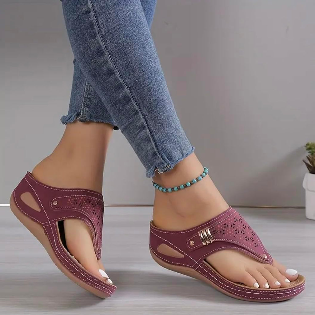 Buckle-Accent Thong Wedge Sandals — view 24