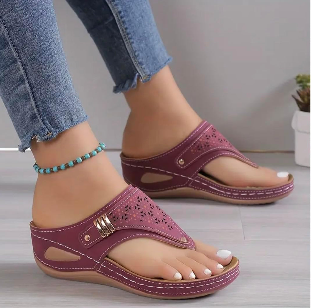 Buckle-Accent Thong Wedge Sandals — view 27