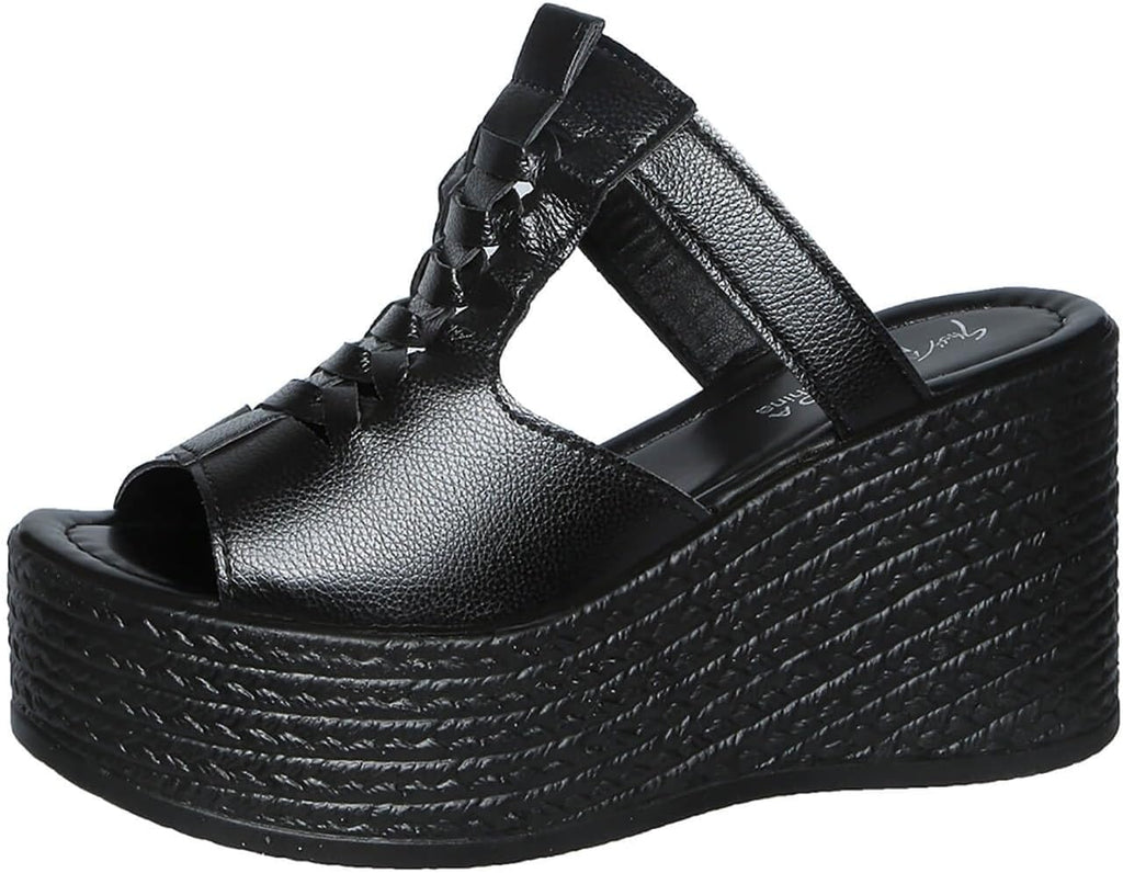 Braided T-Strap Wedge Slide Sandals — view 1