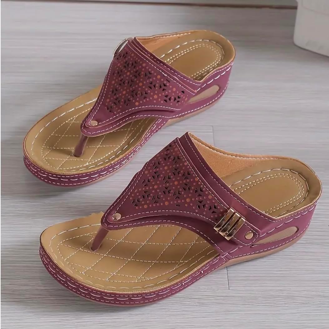 Buckle-Accent Thong Wedge Sandals — view 25
