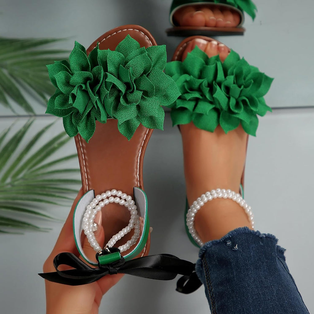 Floral Pearl-Accent Flat Sandals — view 27