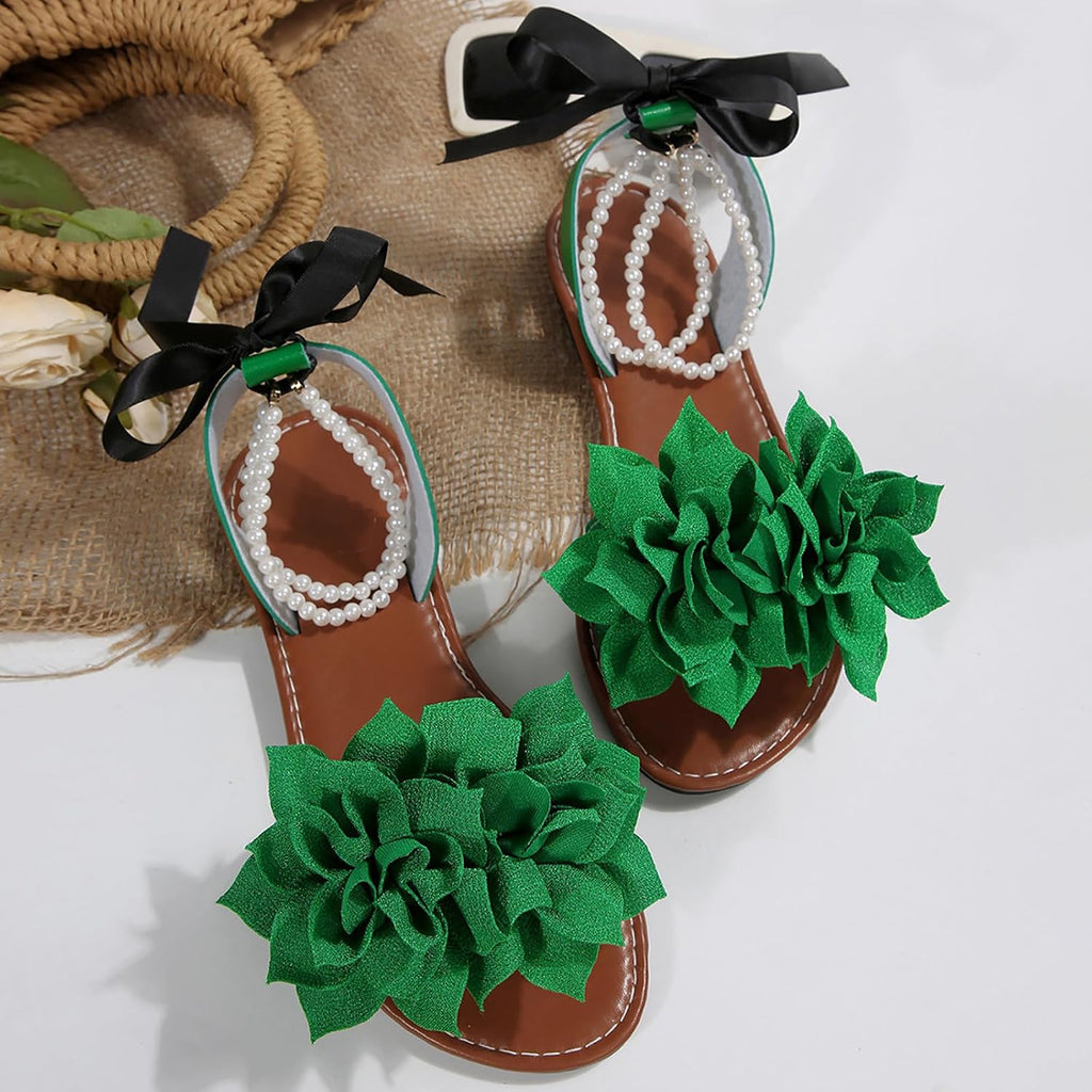 Floral Pearl-Accent Flat Sandals — view 31