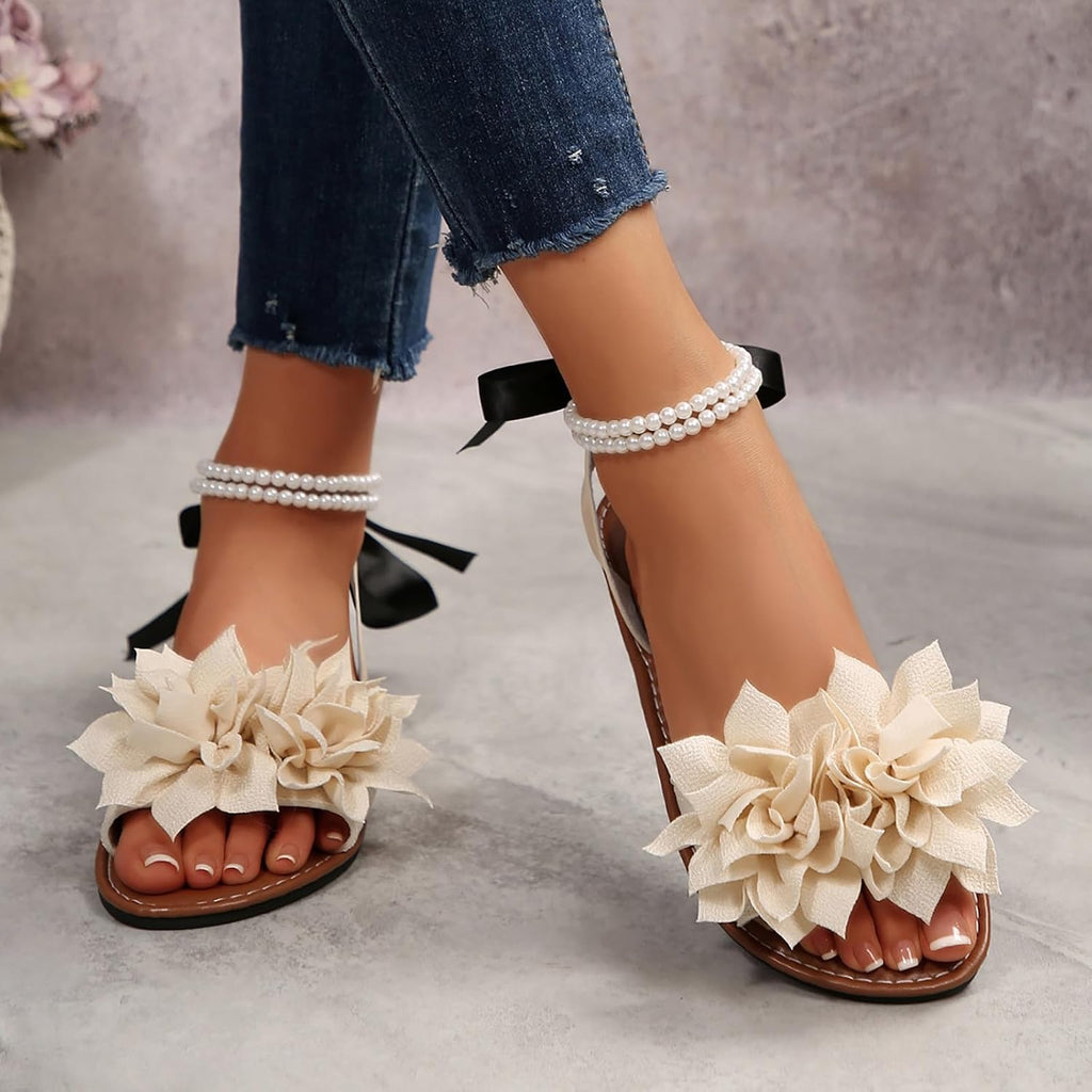 Floral Pearl-Accent Flat Sandals — view 12
