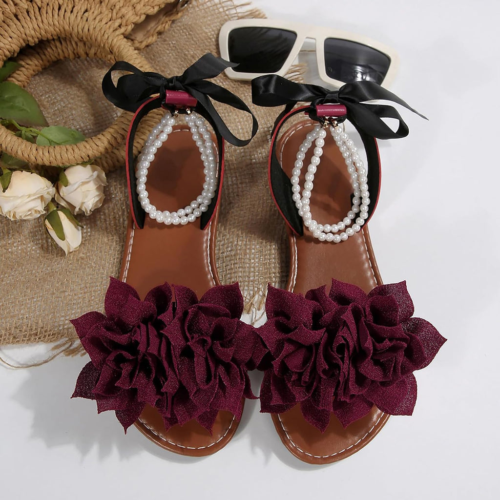 Floral Pearl-Accent Flat Sandals — view 6