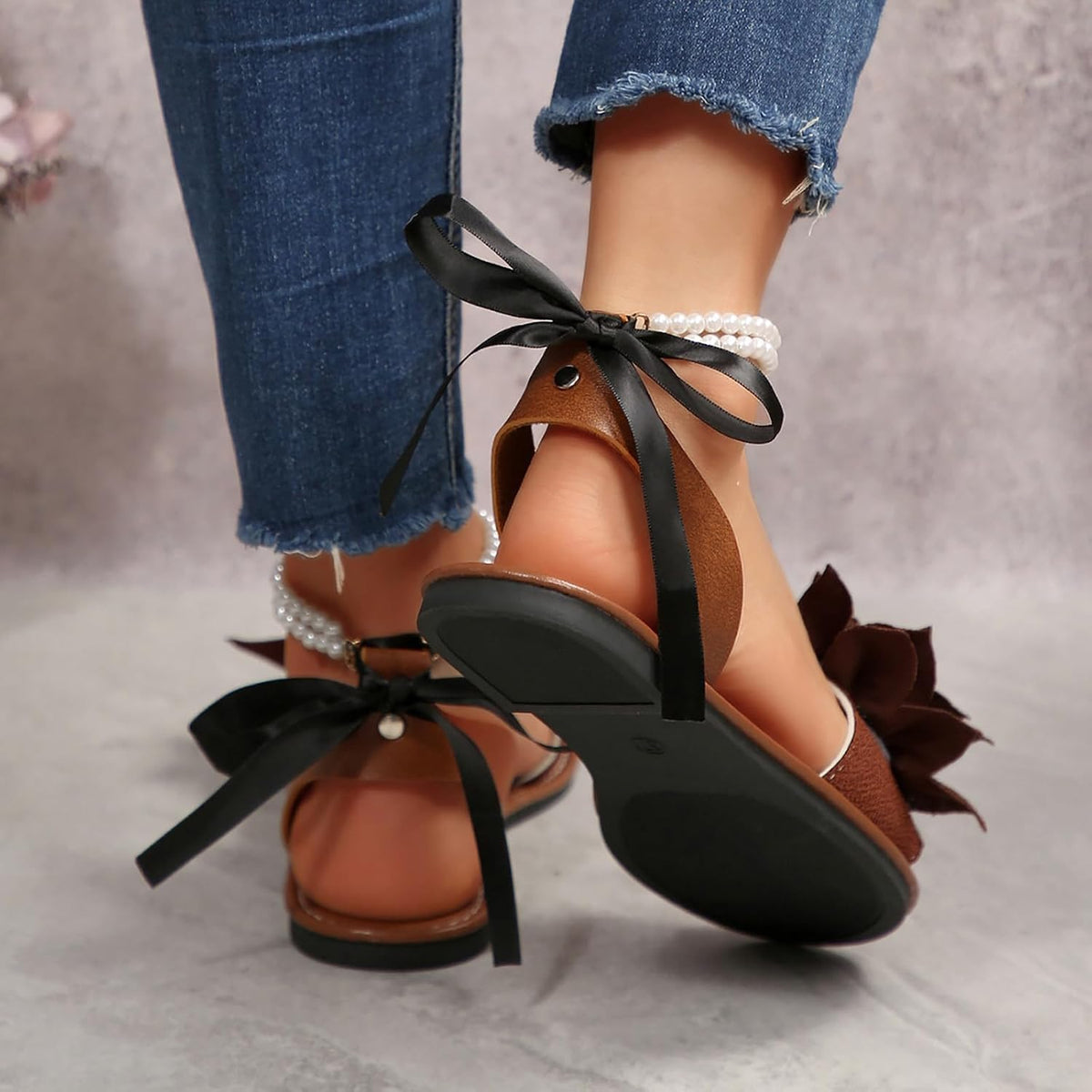 Floral Pearl-Accent Flat Sandals — view 23