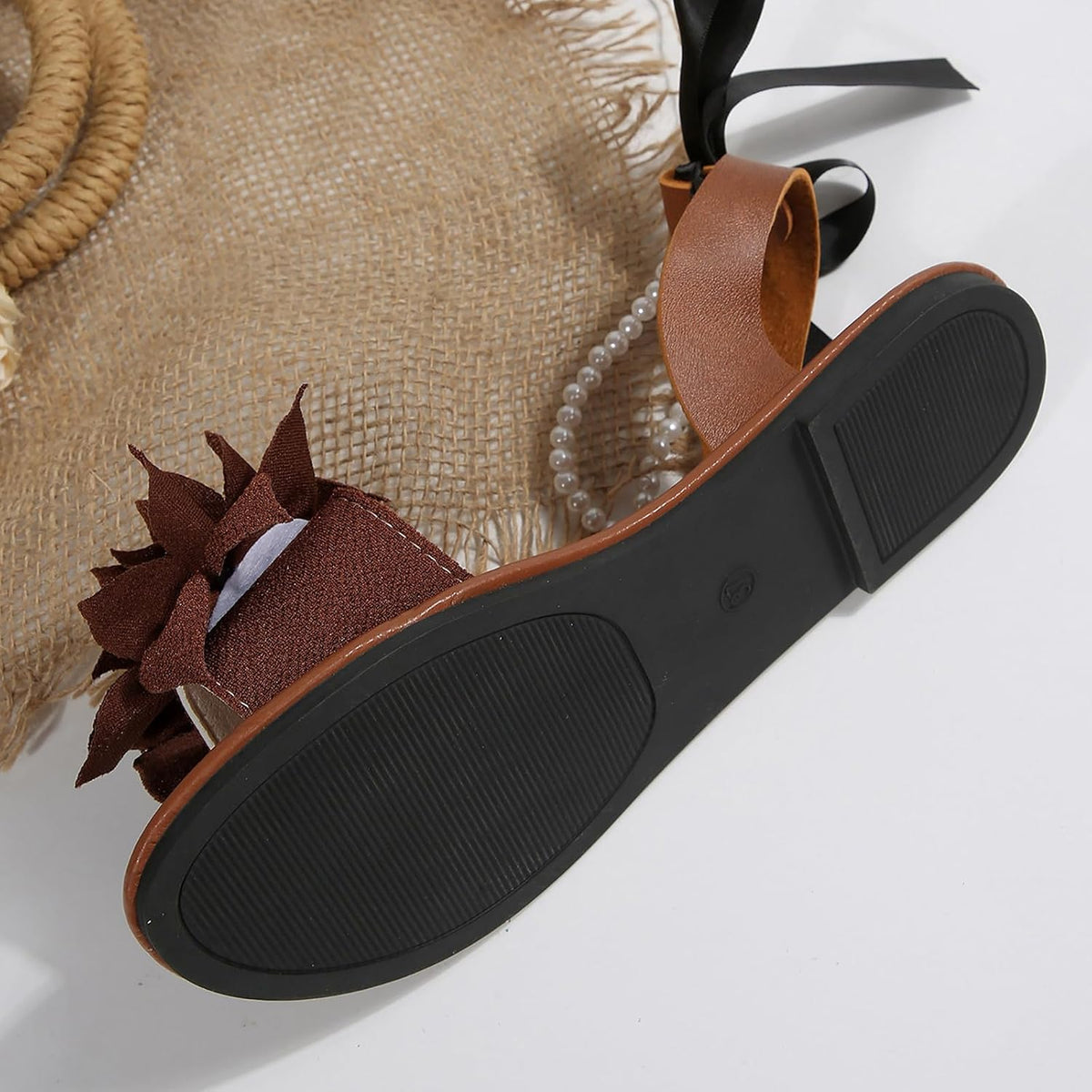 Floral Pearl-Accent Flat Sandals — view 25