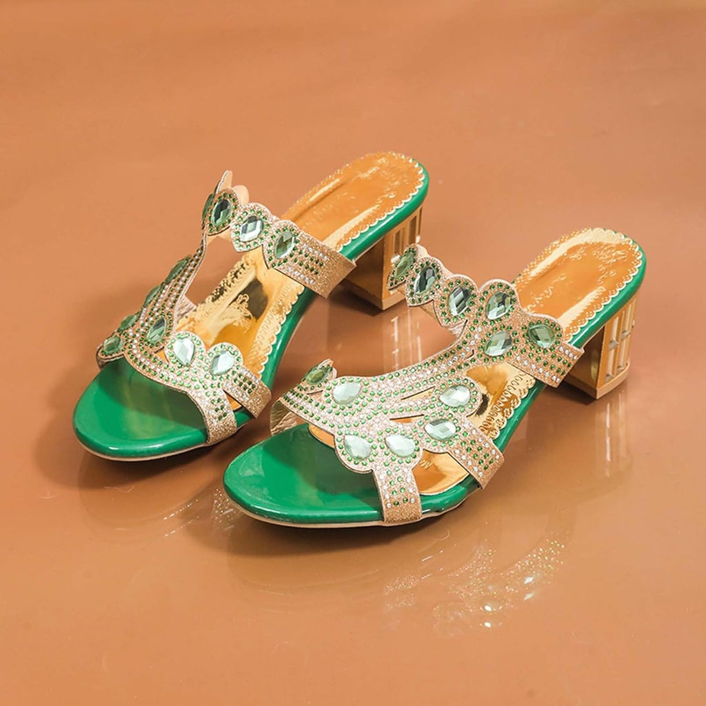 Jeweled Cutout Block-Heel Slides — view 19