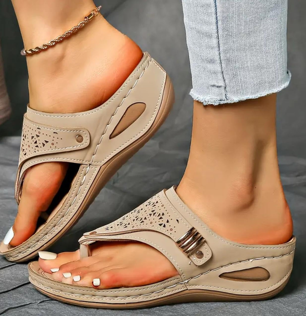 Buckle-Accent Thong Wedge Sandals — view 43