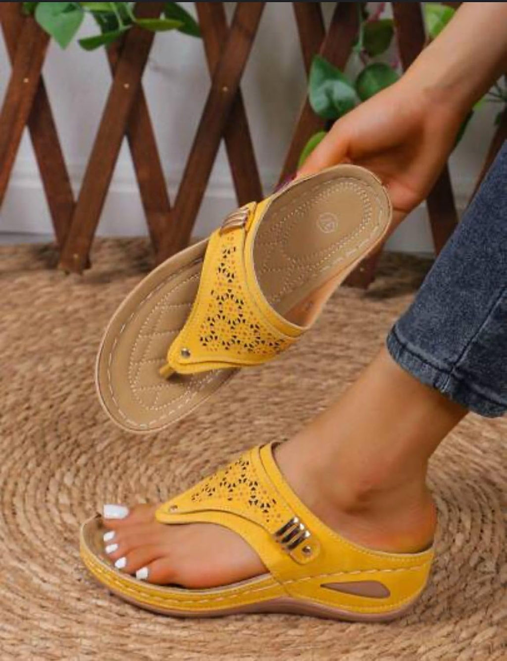 Buckle-Accent Thong Wedge Sandals — view 58