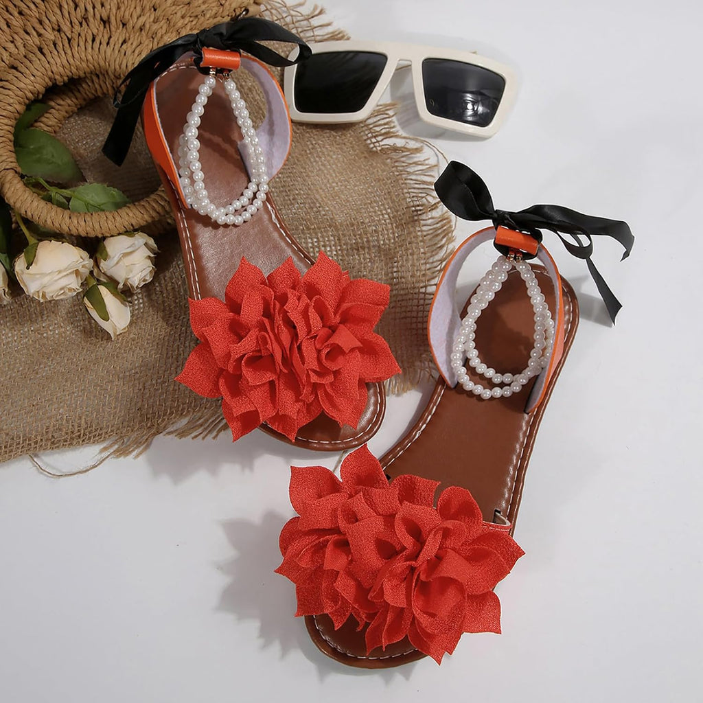 Floral Pearl-Accent Flat Sandals — view 37