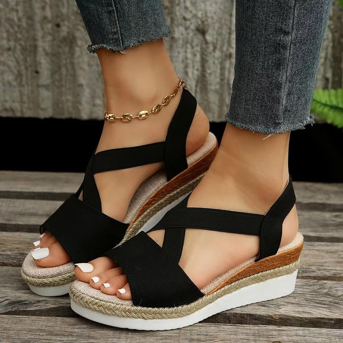 Cross-Strap Espadrille Wedge Sandals — view 3