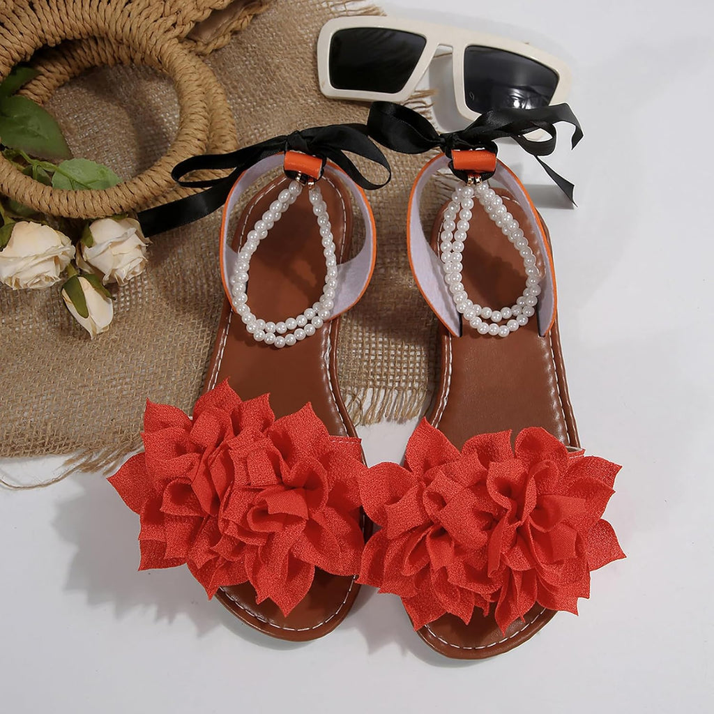 Floral Pearl-Accent Flat Sandals — view 36