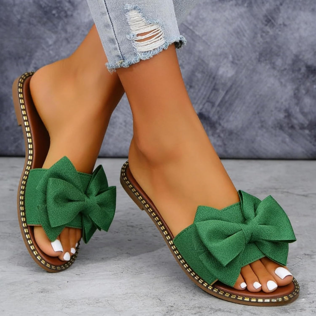 Bow-Accent Flat Slide Sandals — view 24