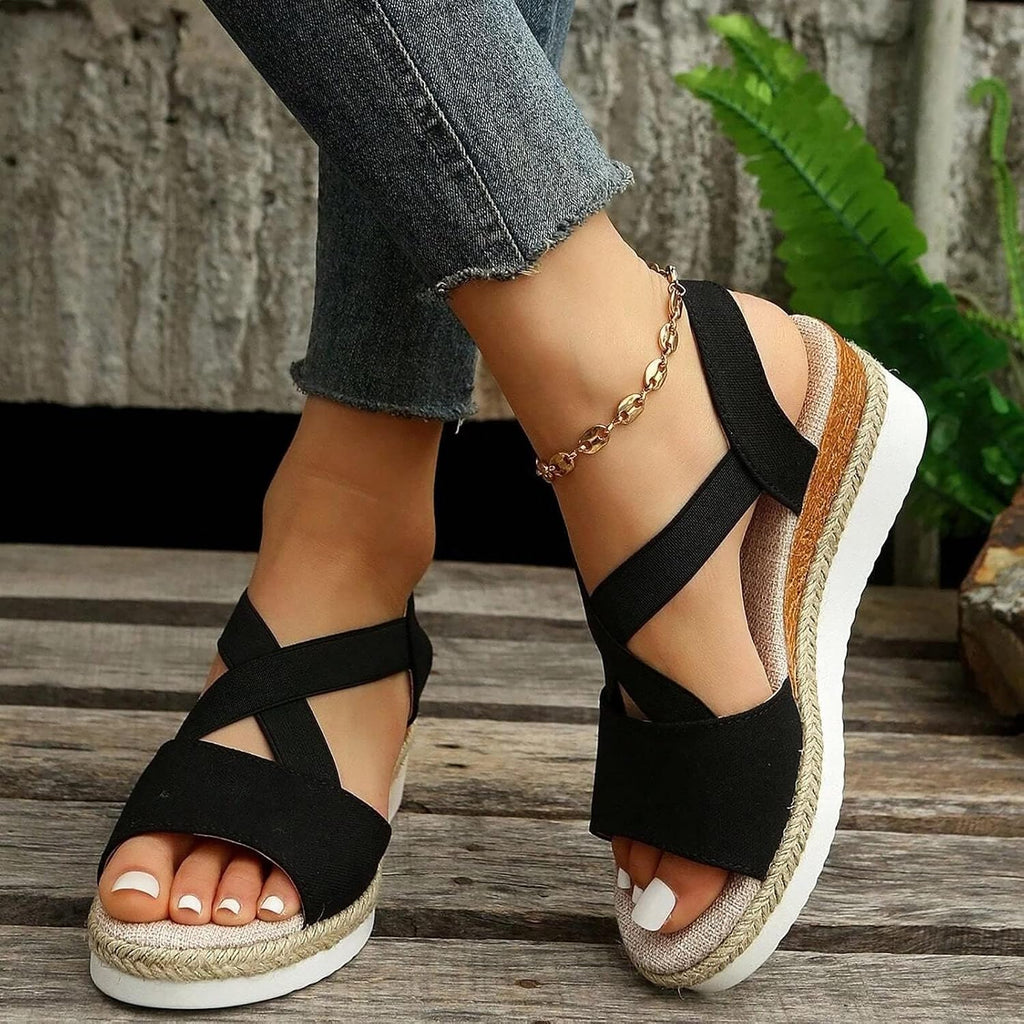 Cross-Strap Espadrille Wedge Sandals — view 6