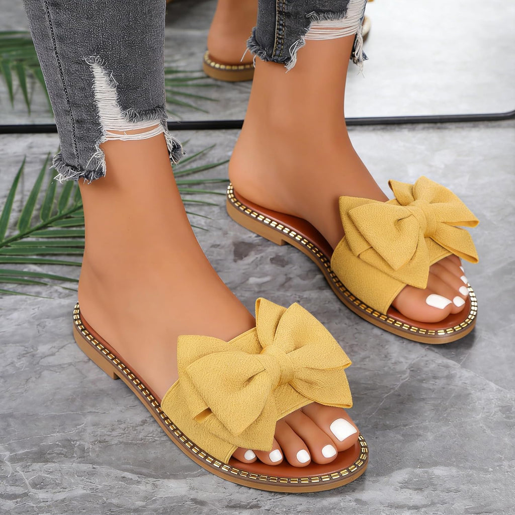 Bow-Accent Flat Slide Sandals — view 3