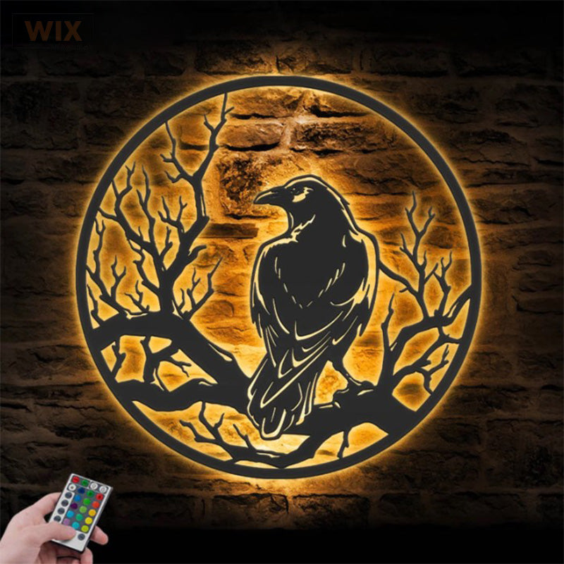 Crow Moon Sign Home Decor, Metal Wall Signs With RGB Led Light - WixDecor