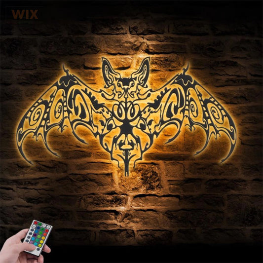Floral Bat, Metal Wall Signs With RGB Led Light