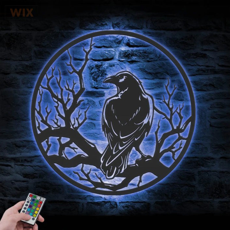 Crow Moon Sign Home Decor, Metal Wall Signs With RGB Led Light - WixDecor