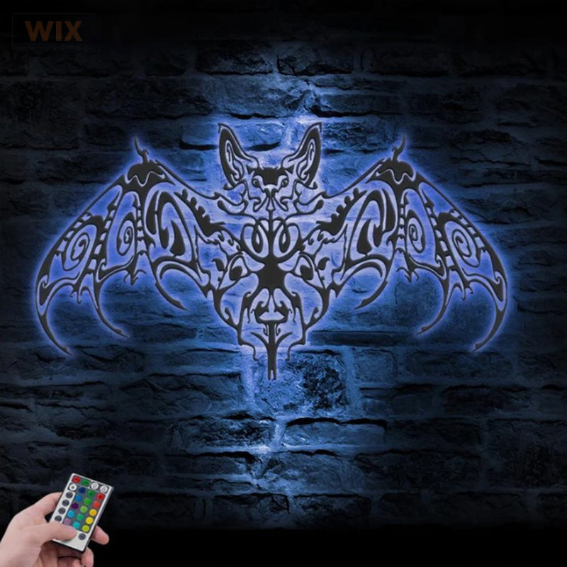 Floral Bat, Metal Wall Signs With RGB Led Light