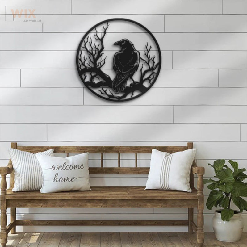 Crow Moon Sign Home Decor, Metal Wall Signs With RGB Led Light - WixDecor