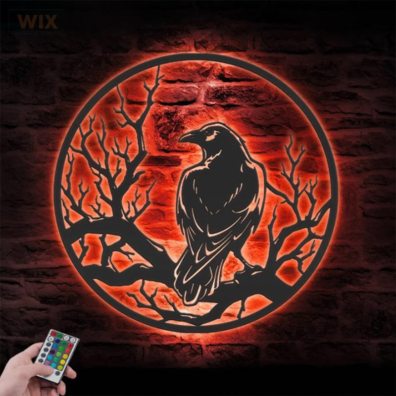 Crow Moon Sign Home Decor, Metal Wall Signs With RGB Led Light - WixDecor