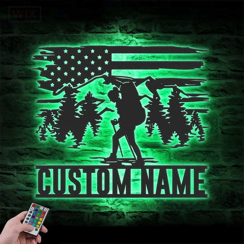 Camping & Hiking LED Metal Sign - Wix Decor