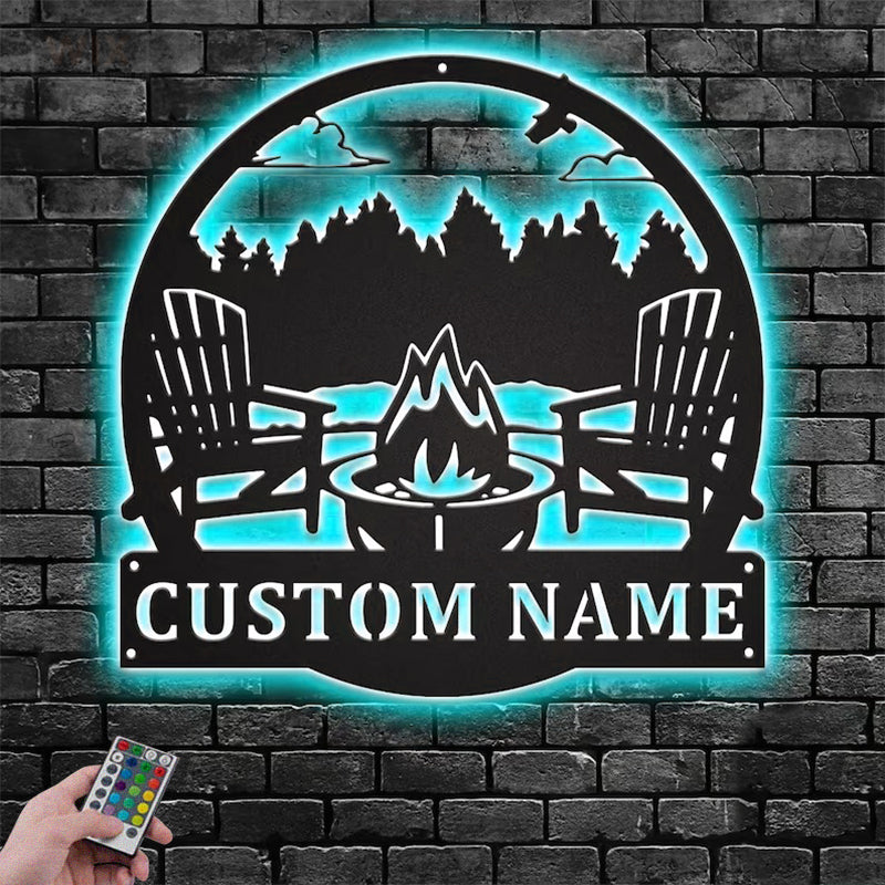 Camping & Hiking LED Metal Sign - Wix Decor