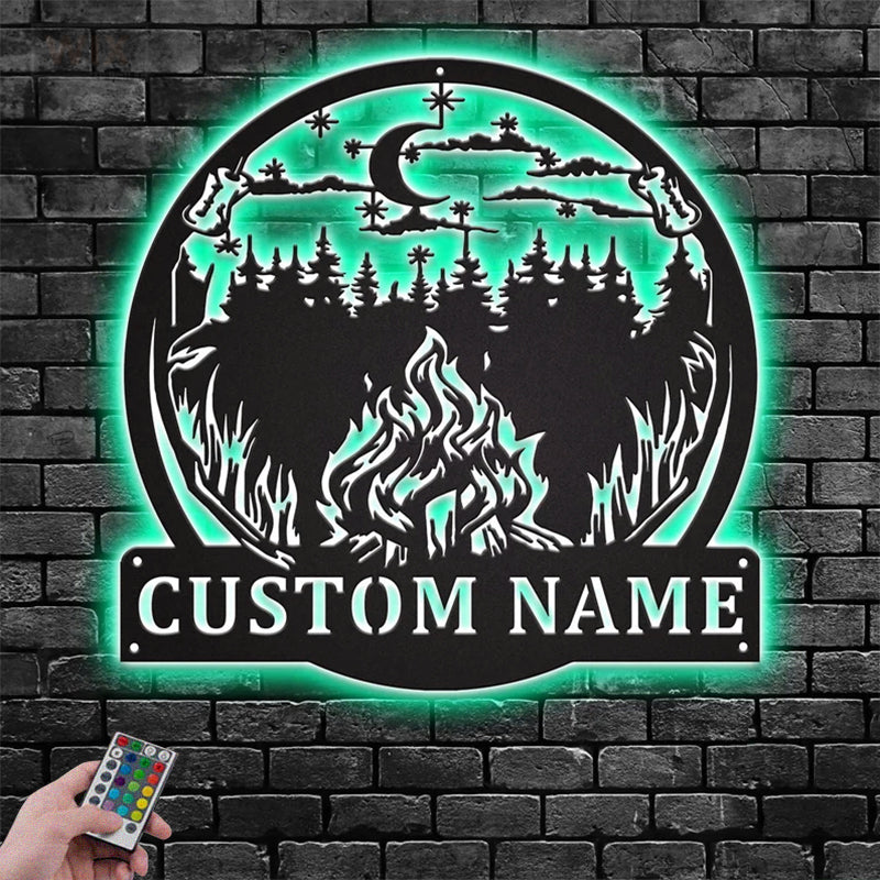 Camping & Hiking LED Metal Sign - Wix Decor