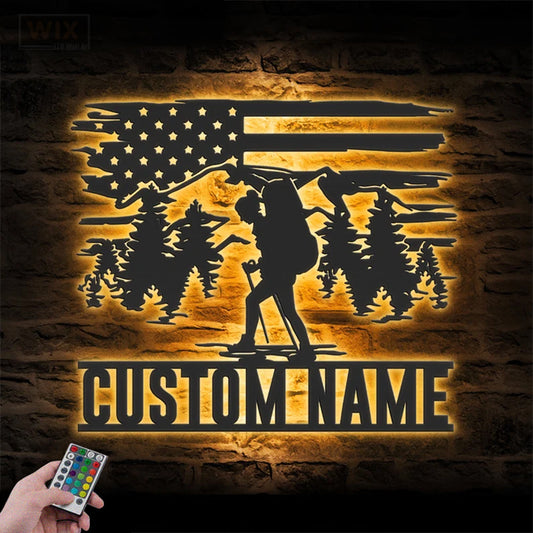 Camping & Hiking LED Metal Sign - Wix Decor