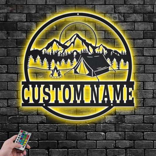 Camping & Hiking LED Metal Sign - Wix Decor