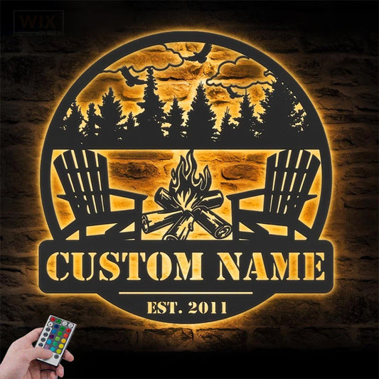 Camping & Hiking LED Metal Sign - Wix Decor