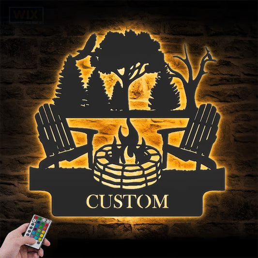 Camping & Hiking LED Metal Sign - Wix Decor