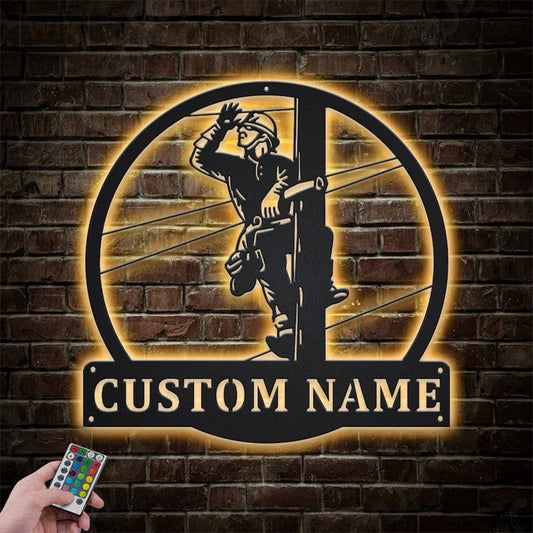 Lineman LED Metal Sign