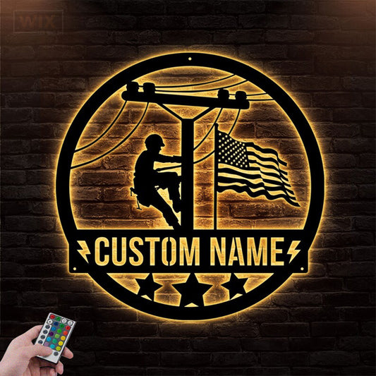 Lineman LED Metal Sign