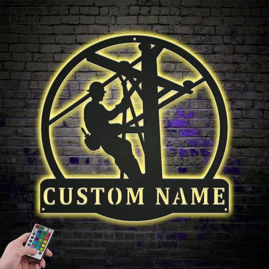 Lineman LED Metal Sign