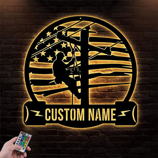 Lineman LED Metal Sign
