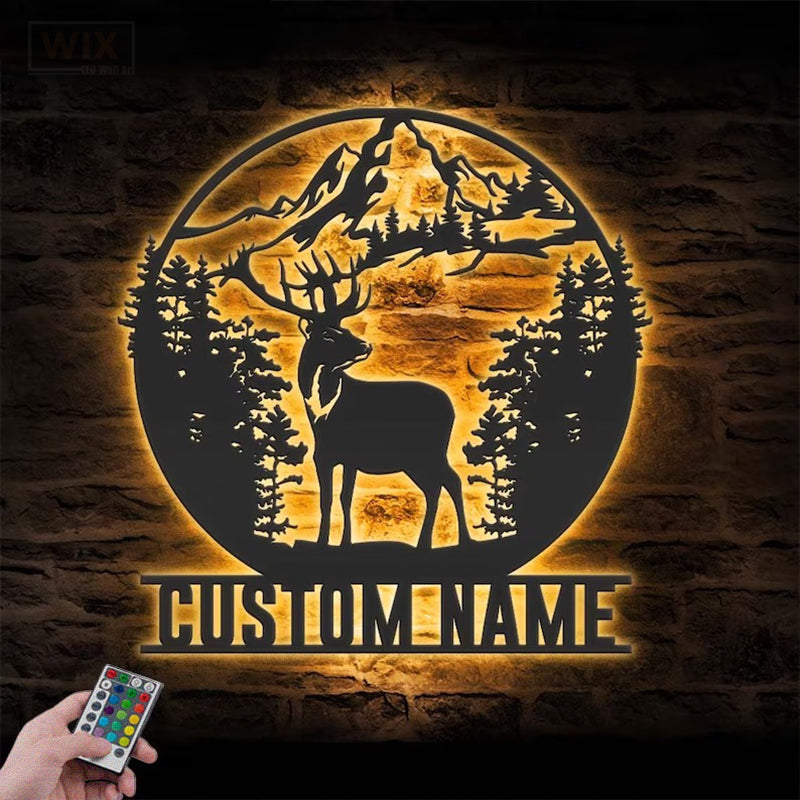 Deer Or Moose Hunting LED Metal Sign - Wix Decor