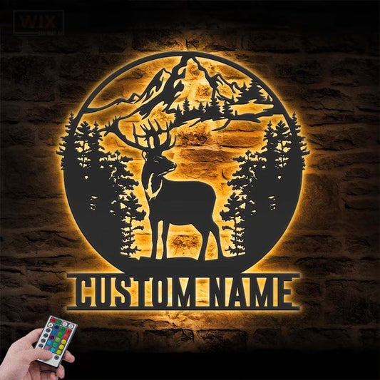 Deer Or Moose Hunting LED Metal Sign - Wix Decor