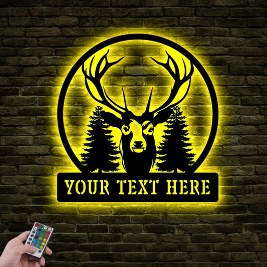 Deer Or Moose Hunting LED Metal Sign - Wix Decor