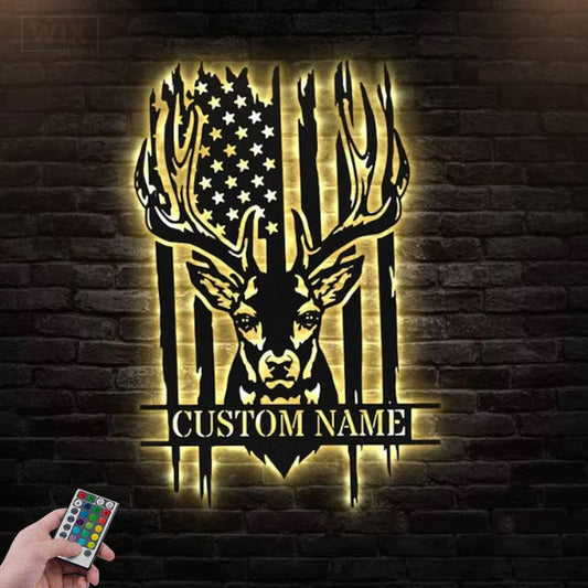 Deer Or Moose Hunting LED Metal Sign - Wix Decor